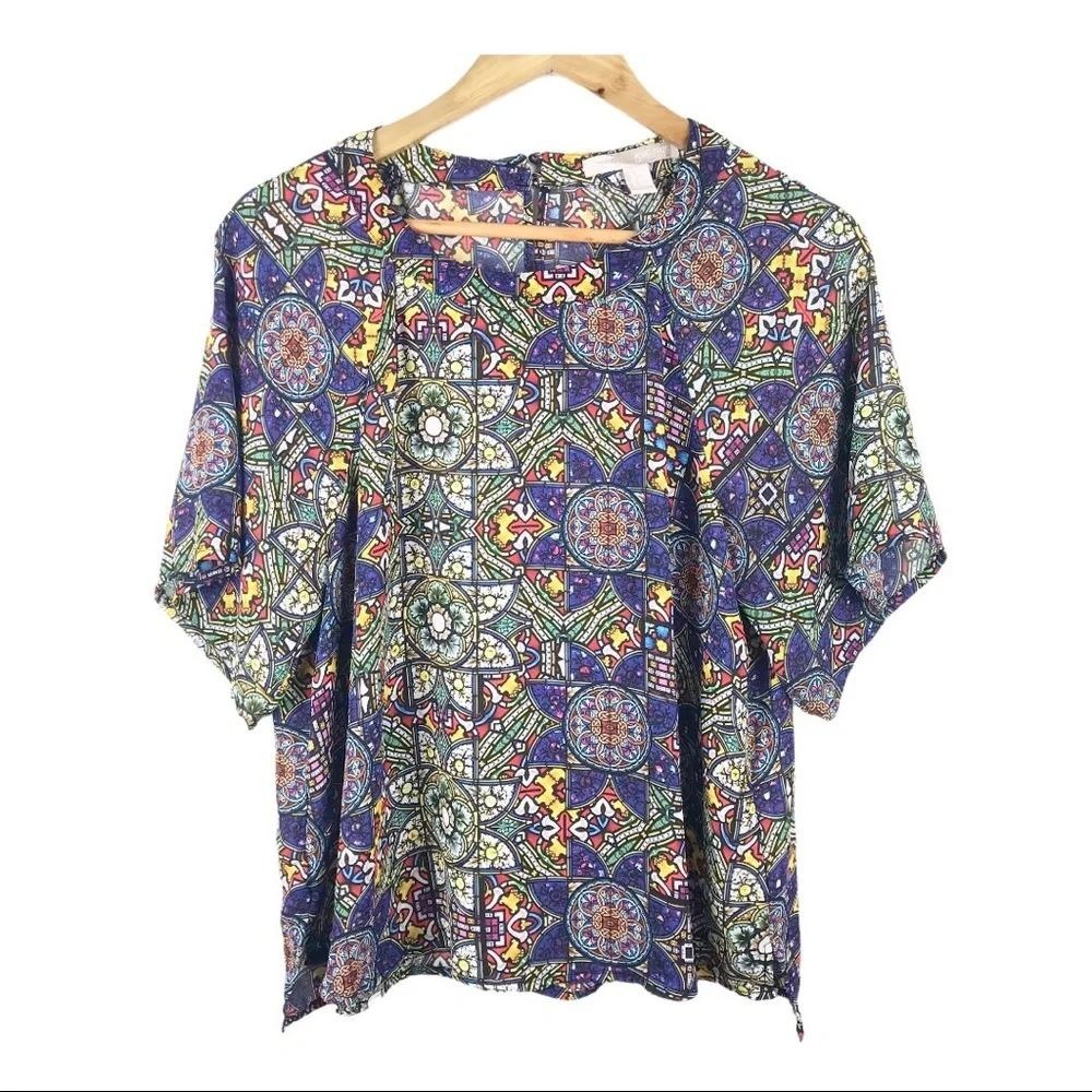 Forever 21 Contemporary Stained Glass Geometric Print Blouse Multicolor Large L